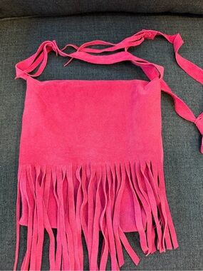 Fringed Suede Crossbody Bag in Hot Pink